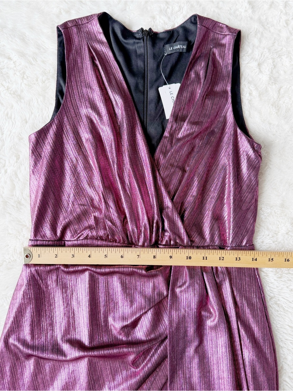 NWT Le Chateau Woman Purple Metallic Wrap Sleeveless Dress MEDIUM Party Cocktail - Picture 6 of 7